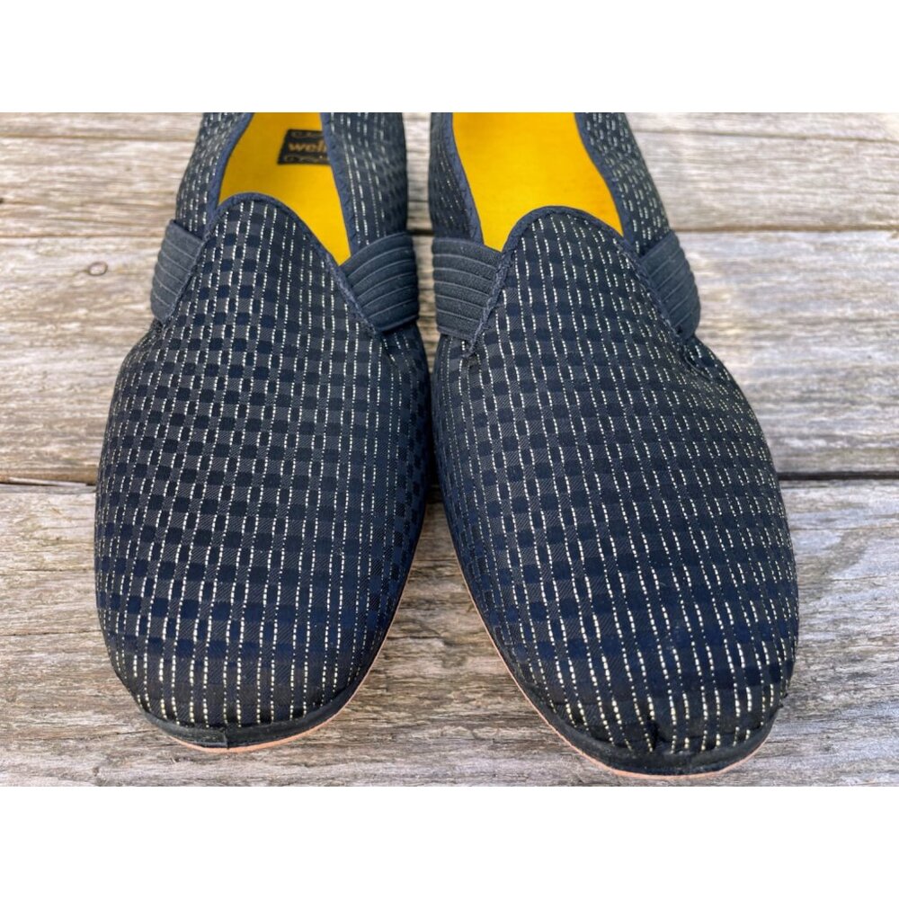 Vintage 1960s Glam Heeled Womens Slipper Black Gold Wellco Sz 11 NOS Wellco - Picture 3 of 15